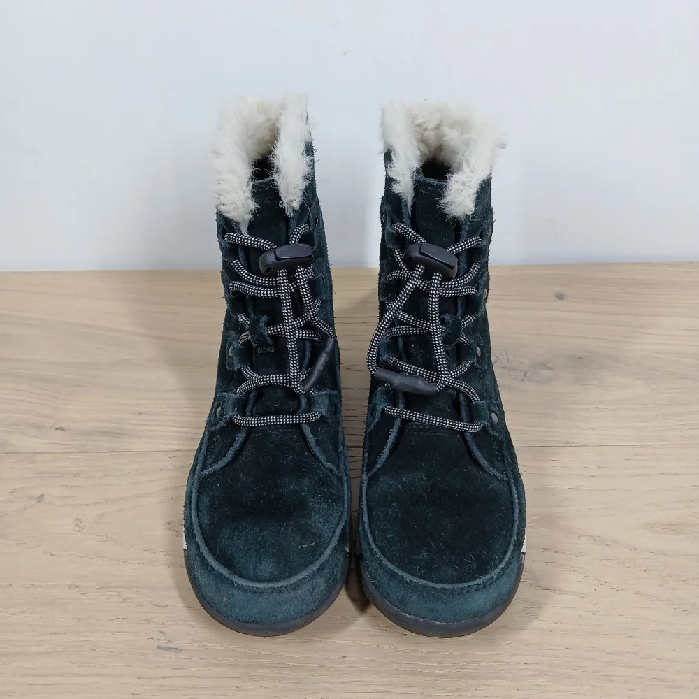 Sorel Black Suede Faux Fur Lace-Up Winter Boots 735 - Picture 6 of 10